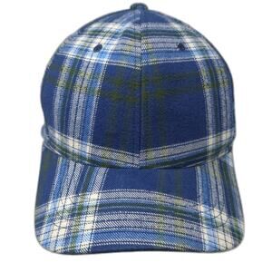 Backpacker Baseball Cap Blue One Size Plaid Cotton Strapback Hat Mountain Logo